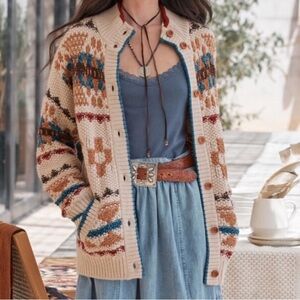 Sundance Southwestern Cardigan Womens XXL Aztec Boho Chunky Knit Cozy